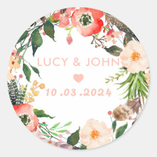 Antieke bloemenkranz bruiloftsgeschenk ronde sticker