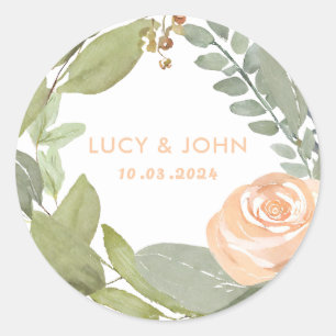 Antieke bloemenkranz huwelijksgunst ronde sticker