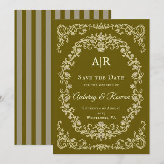 Antieke bloemenuitnodiging met monogram om de datu save the date