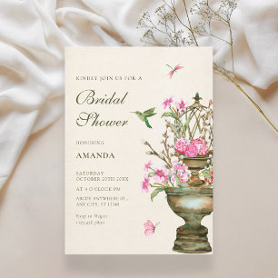 Antieke bloemenvase boeket tuin bruidsshower kaart