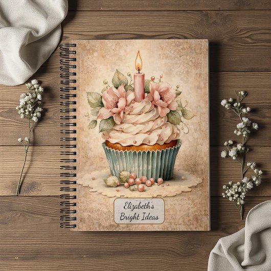 Antieke Bloemige Cupcake Notitieboek