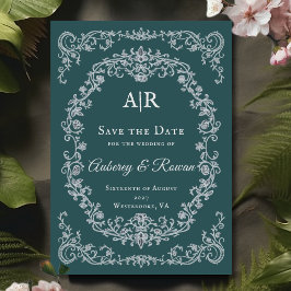Antieke bloemige monogram 'save the date'-uitnodig save the date