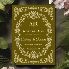 Antieke bloemige monogram 'save the date'-uitnodig save the date
