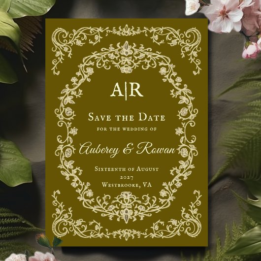 Antieke bloemige monogram 'save the date'-uitnodig save the date