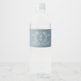 Antieke bloemige monogram trouw Crest Waterfles Etiket