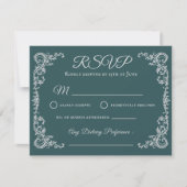 Antieke bloemige monogram trouw-RSVP kaart (Voorkant)