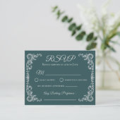 Antieke bloemige monogram trouw-RSVP kaart (Staand voorkant)