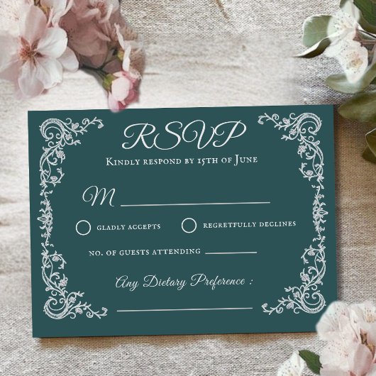 Antieke bloemige monogram trouw-RSVP kaart