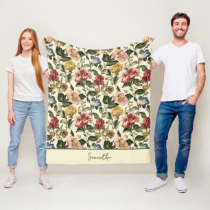 Antieke Bloemige Monogramnaam Fleece Deken