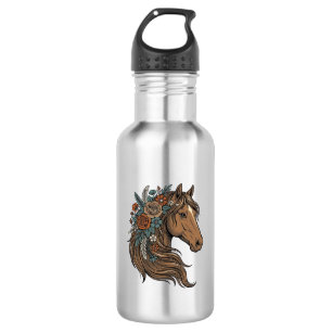 Antieke bloemige paardenkop vectordesign_1 waterfles