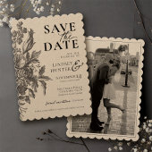 Antieke Bloemige Rustieke Kraft Aangepaste Foto Br Save The Date