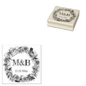 Antieke bloemige rustieke krans monogram bruiloft rubberstempel (Gestempeld)