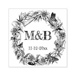 Antieke bloemige rustieke krans monogram bruiloft rubberstempel
