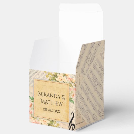 Antieke bloemige trouwmuziek  bedankdoosjes (Geopend)