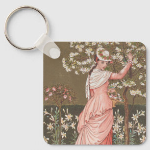 Antieke bloemkaart voor Valentijnsdag, Victoriaans Sleutelhanger