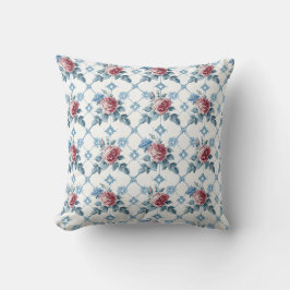 Antieke bloemmotief rode en blauwe rozen decoratie kussen