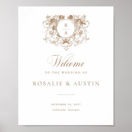 Antieke bloemrijke elegante wapen trouw welkom bor poster