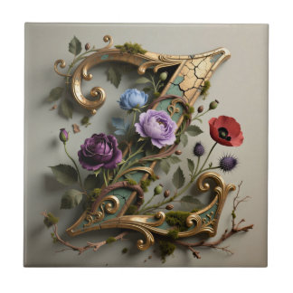 Antieke bloemrijke gouden letter Z monogram Tegeltje