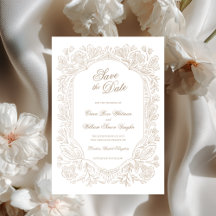 Antieke bloemrijke kader save the date uitnodiging