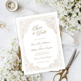 Antieke bloemrijke lijst Save The Date uitnodiging