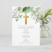 Antieke bloemrijke religieuze gouden kruisdoop kaart (Staand voorkant)