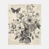 Antieke bloemschikking - monochrome vlinder fleece deken (Voorkant)