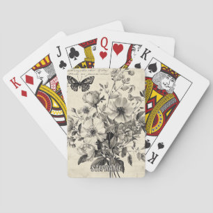 Antieke bloemschikking - monochrome vlinder pokerkaarten