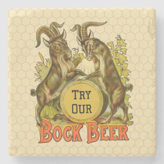 Antieke Bockbierposter: Oude Geit Saloon Bar Stenen Onderzetter (Voorkant)
