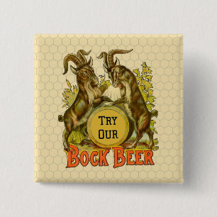 Antieke Bockbierposter: Oude Geit Saloon Bar Vierkante Button 5,1 Cm