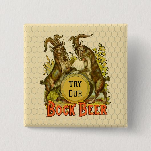 Antieke Bockbierposter: Oude Geit Saloon Bar Vierkante Button 5,1 Cm (Voorkant)