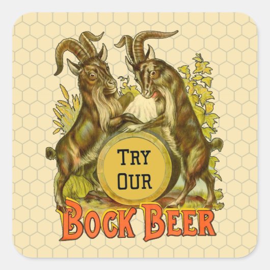 Antieke Bockbierposter: Oude Geit Saloon Bar Vierkante Sticker (Voorkant)