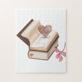 Antieke Boekesthetiek met Hartkaart & Botanische E Legpuzzel