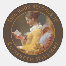 Antieke boekplaat De lezer Schilderij Fragonard Ronde Sticker