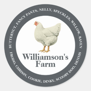 Antieke boerderijhen kippennamen Eierkartonnen Off Ronde Sticker