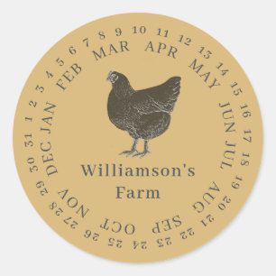 Antieke boerderijhen Omcirkelde datum eierdoos Gee Ronde Sticker
