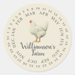 Antieke boerderijhen Omcirkelde datum Eierdoos Vin Ronde Sticker