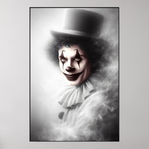 Antieke Boosaardige Clown in Hoed Poster