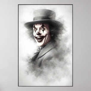 Antieke boosaardige clown in hoge hoed poster