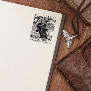 Antieke boot aangepaste Ex Libris bibliotheekboek  Rubberstempel