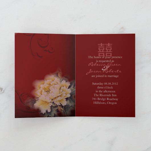 antieke bordeaux pioenroos bloemig Chinees Huwelij (Binnen)