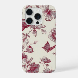 Antieke bordeauxrode bloem telefoonhoes iPhone 15 pro case