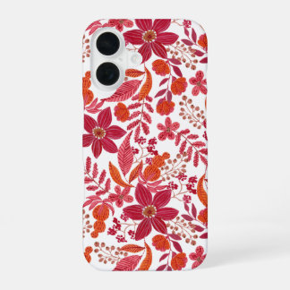 Antieke bordeauxrode bloemenslim-fit-telefoonhoesj iPhone 16 hoesje