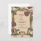 Antieke bordeauxrode en beige trouwuitnodiging RSVP kaartje (Voorkant / Achterkant)