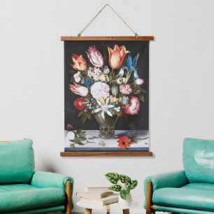 Antieke Bosschaert Hollandse Tulpen en Rozen Kunst Hangend Wandkleed