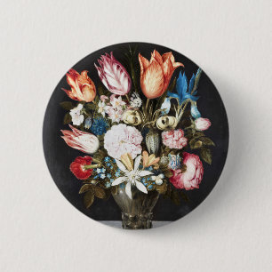 Antieke Bosschaert Hollandse Tulpen en Rozen Kunst Ronde Button 5,7 Cm