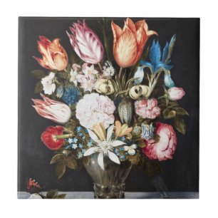 Antieke Bosschaert Hollandse Tulpen en Rozen Kunst Tegeltje