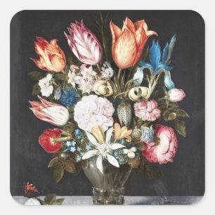 Antieke Bosschaert Hollandse Tulpen en Rozen Kunst Vierkante Sticker
