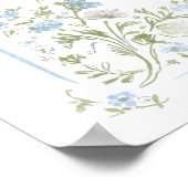 Antieke botanische blauwe bloemige bruiloftposter poster (Hoek)