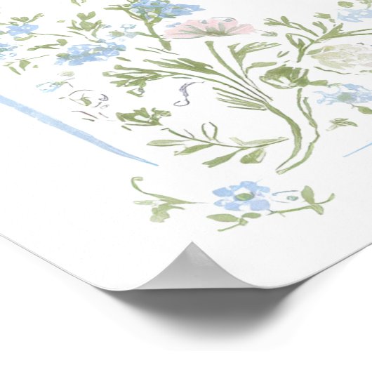 Antieke botanische blauwe bloemige bruiloftposter poster (Hoek)