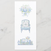 Antieke botanische blauwe bloemige bruiloftsborrel menu (Achterkant)